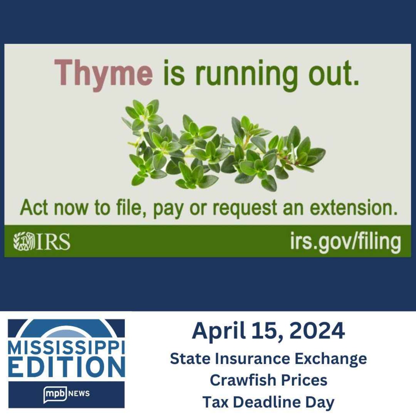 cover art for 04/15/2024: State Insurance Exchange | Crawfish Prices | Tax Deadline Day