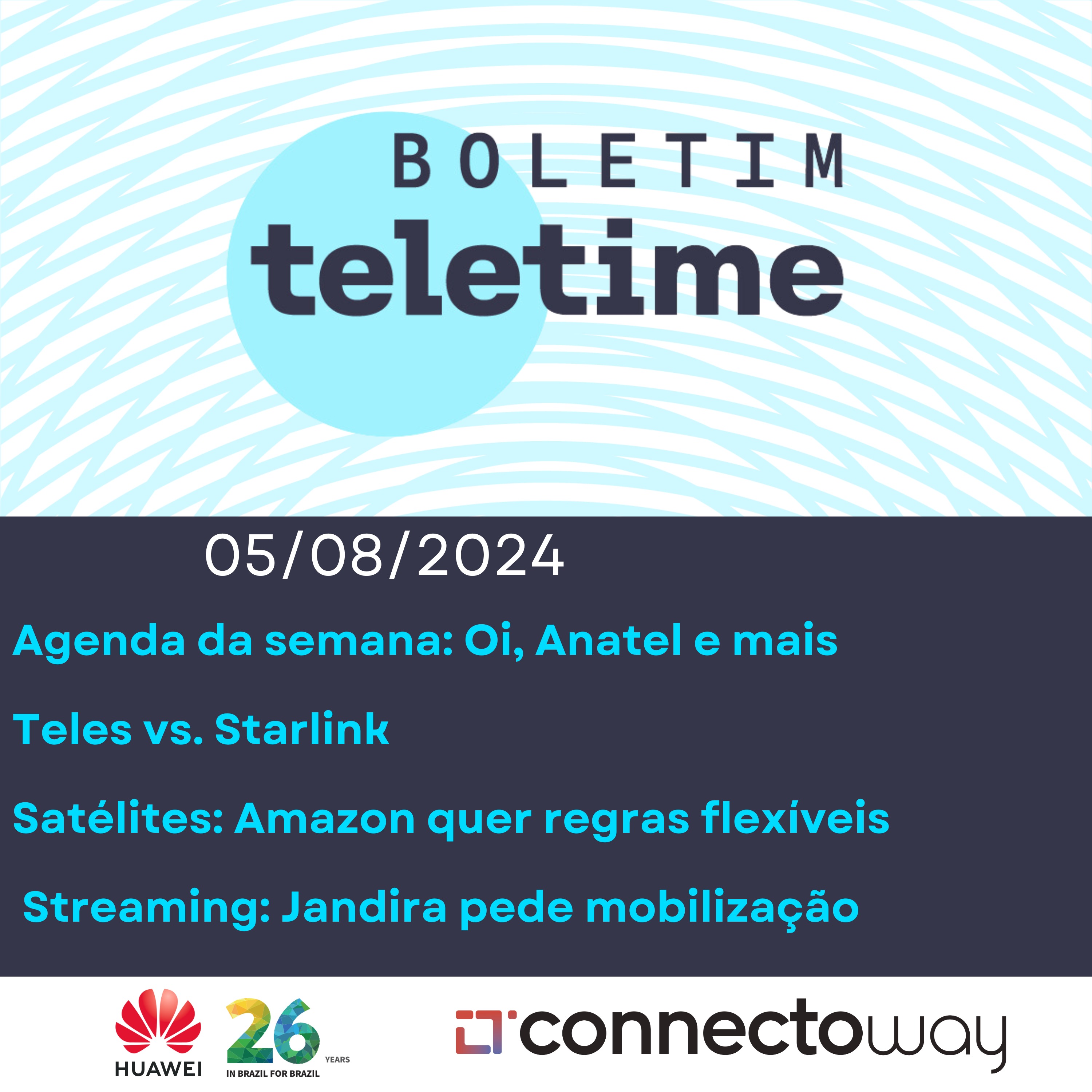 05/08/24 | Agenda da semana: Oi, Anatel e mais | Teles vs. Starlink | Satélites: Amazon quer regras flexíveis | Regulação do streaming episode artwork