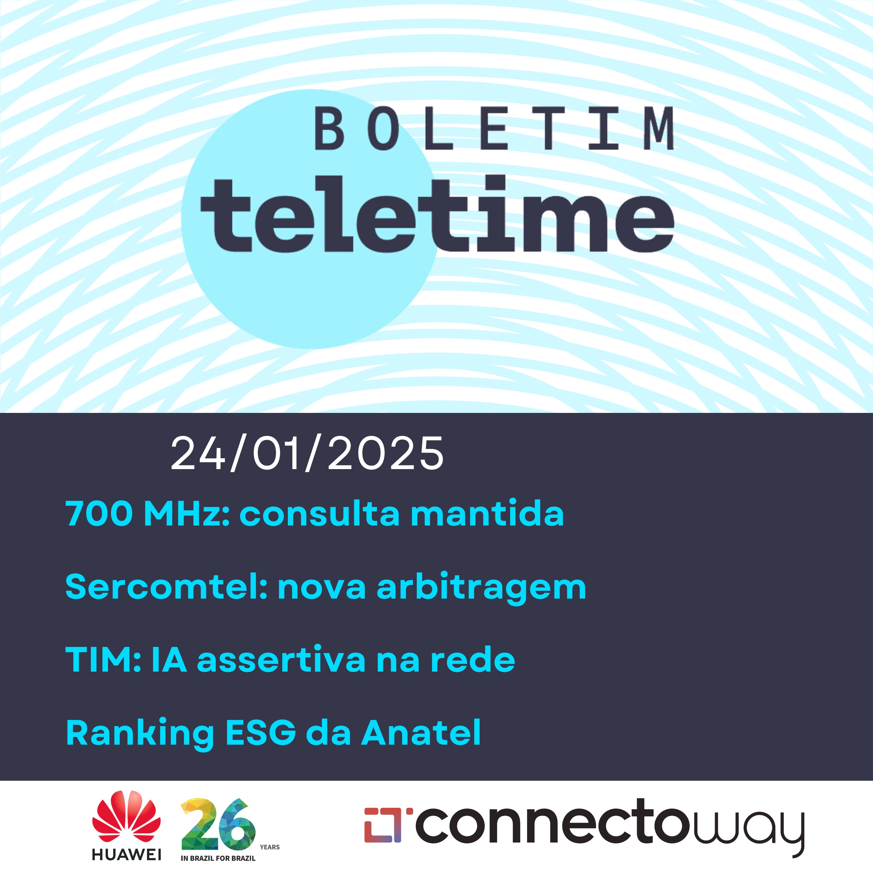 24/01/25 | 700 MHz: consulta mantida  |Sercomtel: nova arbitragem | TIM: IA assertiva na rede | Ranking  ESG da Anatel episode artwork