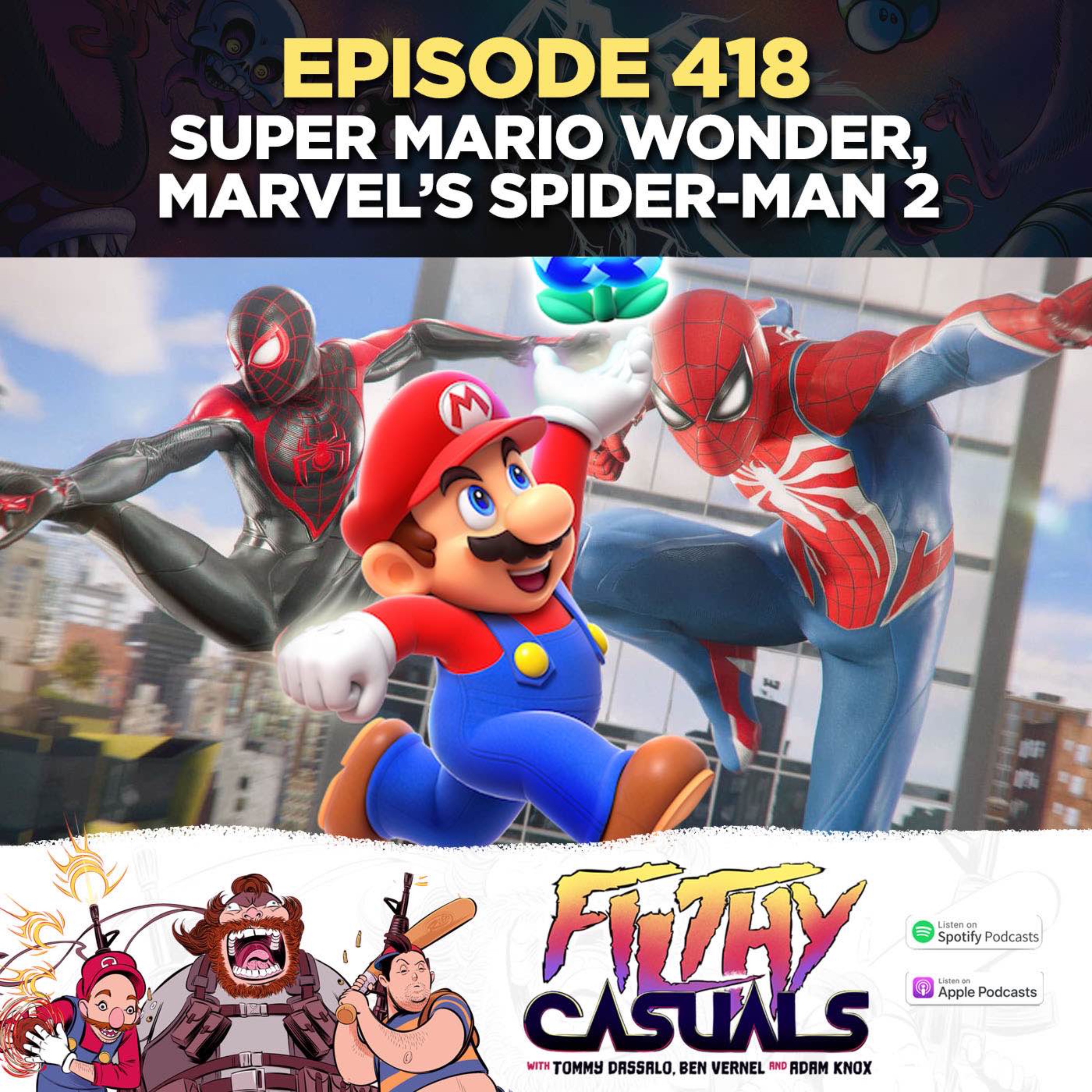 cover art for Episode 418: Super Mario Bros. Wonder, Marvel's Spider-Man 2