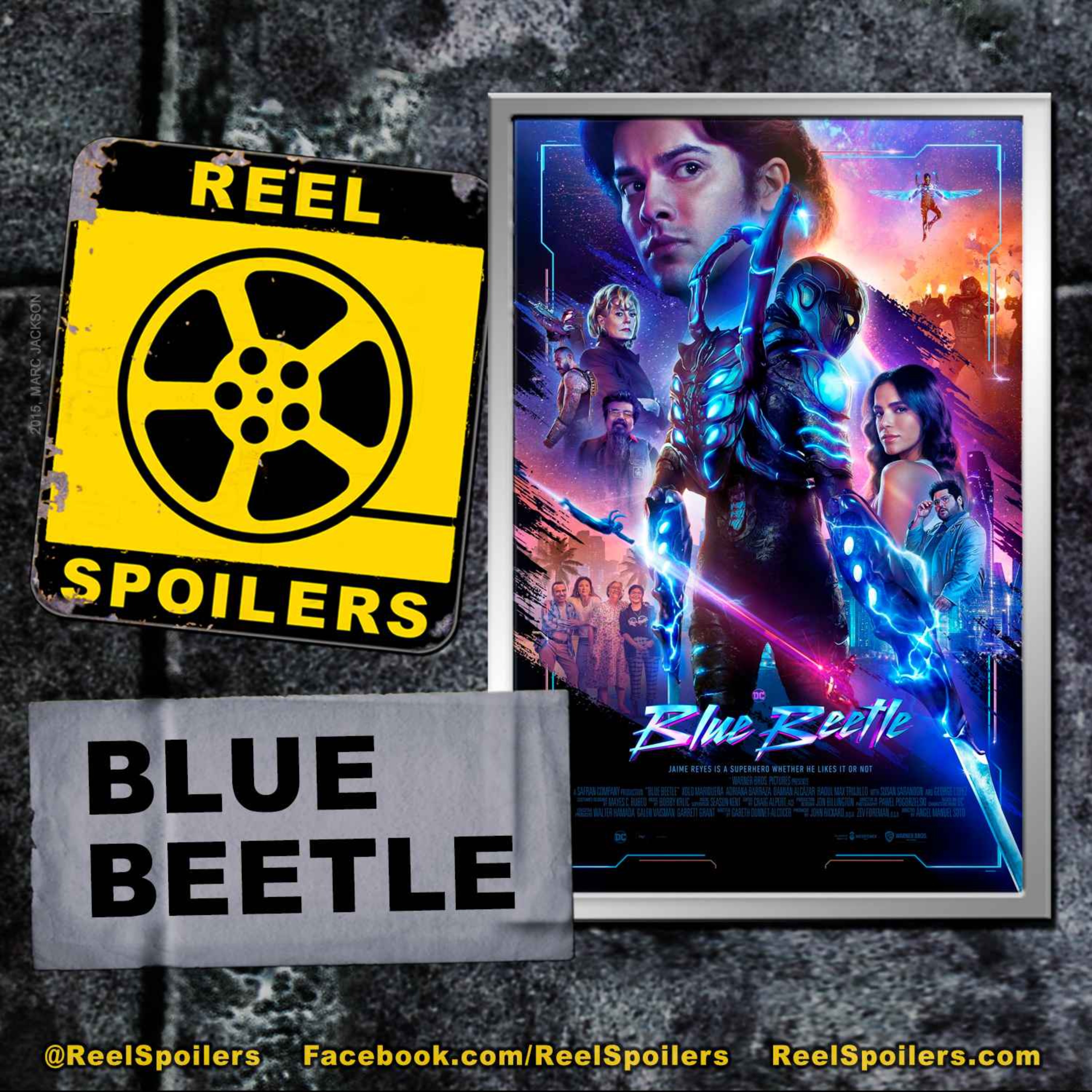 cover art for BLUE BEETLE Starring Xolo Maridueña, Bruna Marquezine, Becky G, Damián Alcázar
