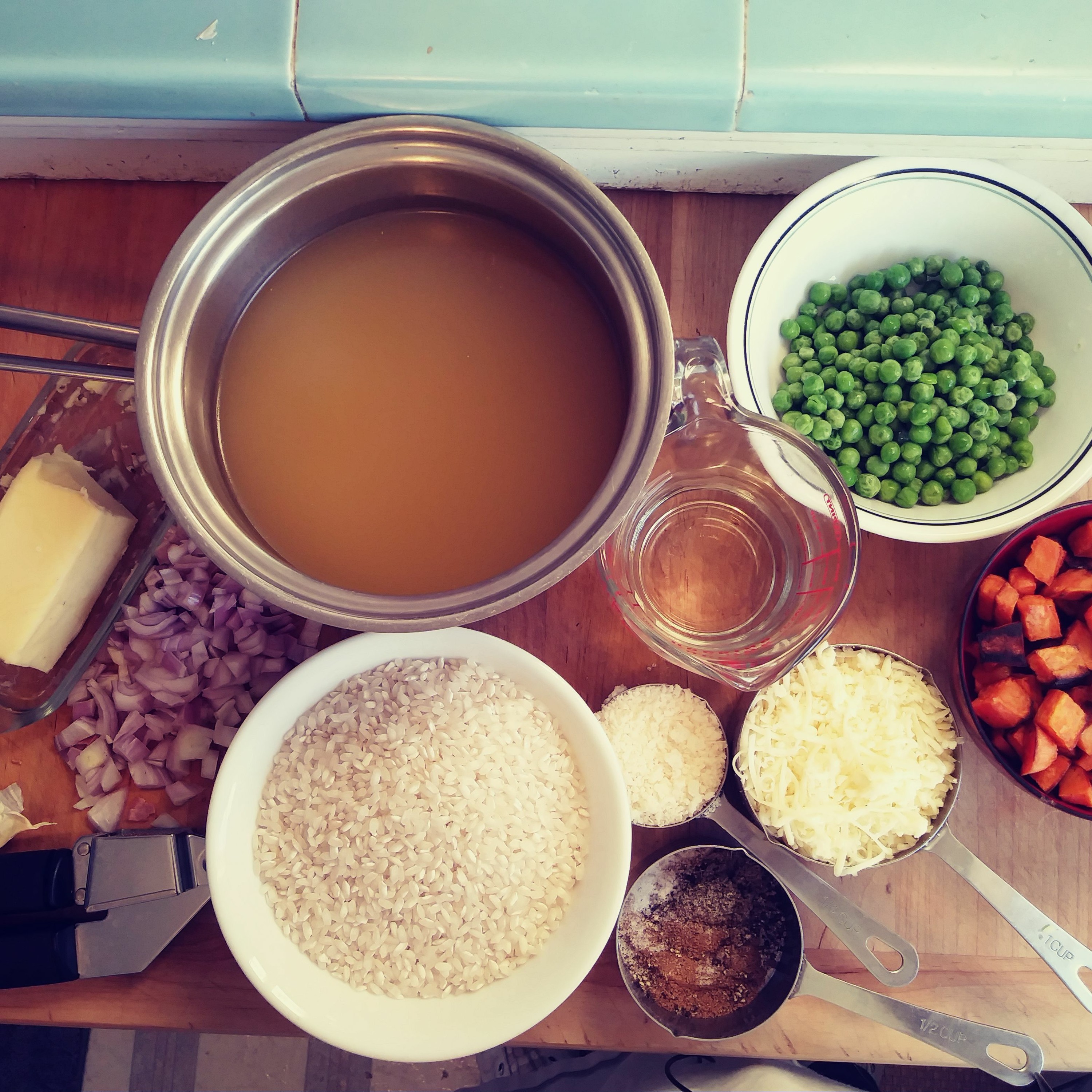 Roasted Sweet Potato Risotto with Peas, Parmesan & Gruyere : A Cookalong Original