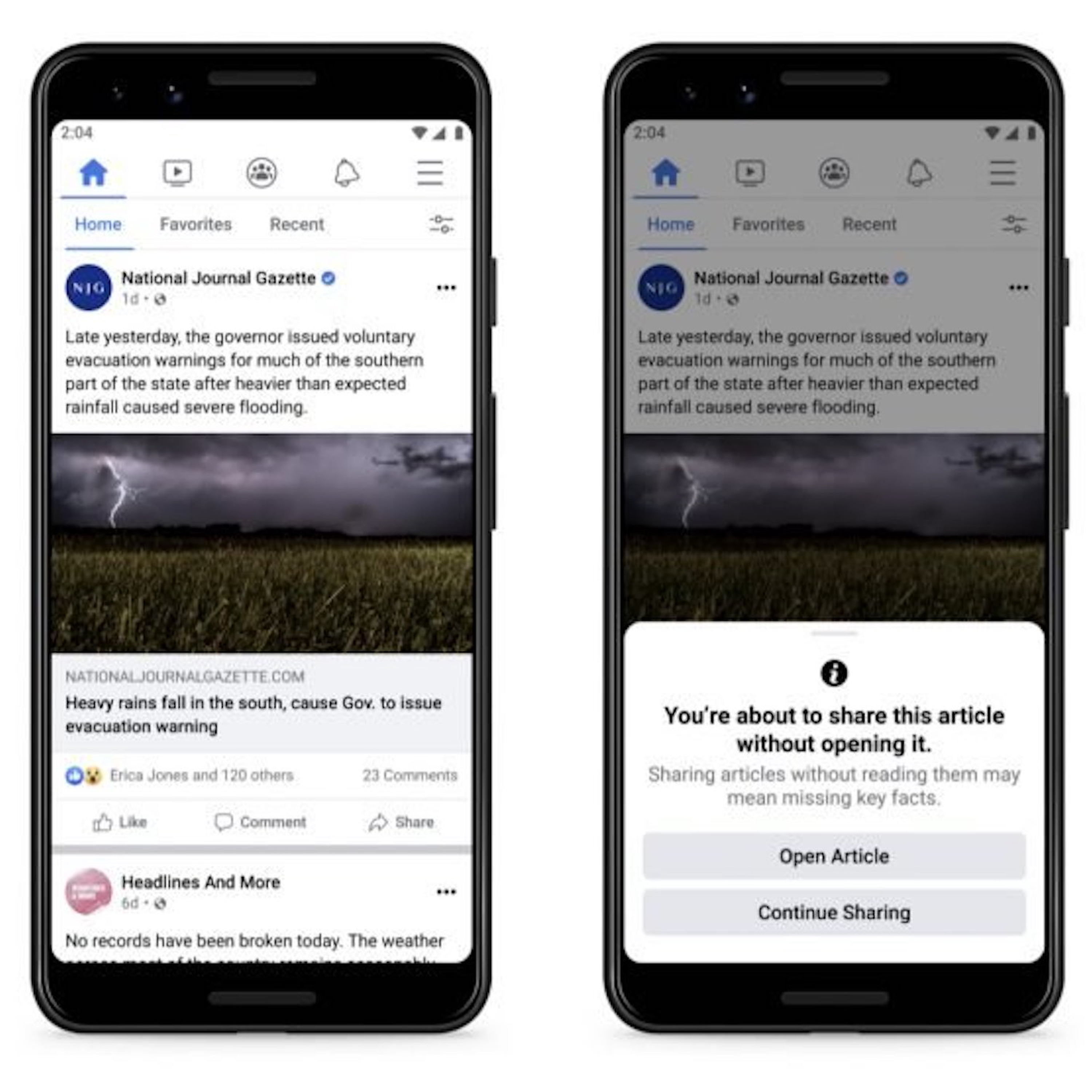 Facebook souhaite s’assurer que vous avez bien lu un article avant de le partager