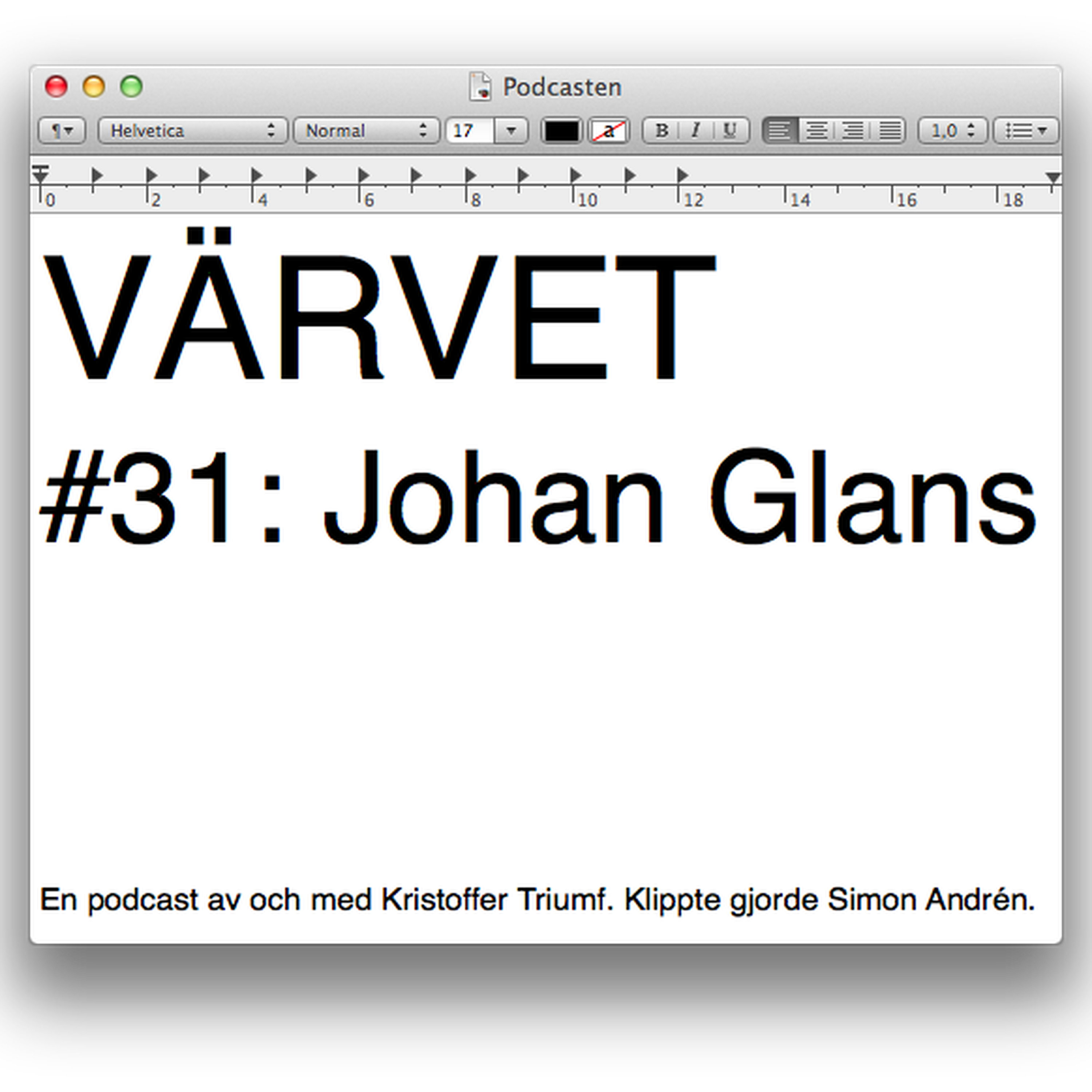 cover art for #31: Johan Glans