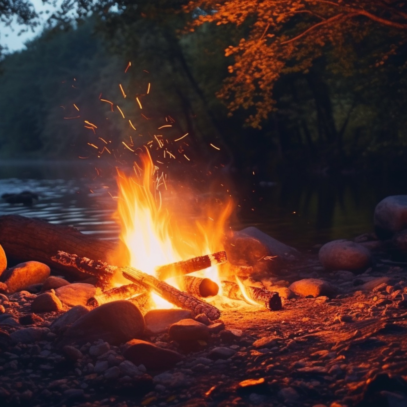 Campfire Ambience with Crickets, Night Nature Sounds, and Light Water Splashing for Sleep, Meditation, and Stress Relief: 4 Hours of Relaxing Sounds