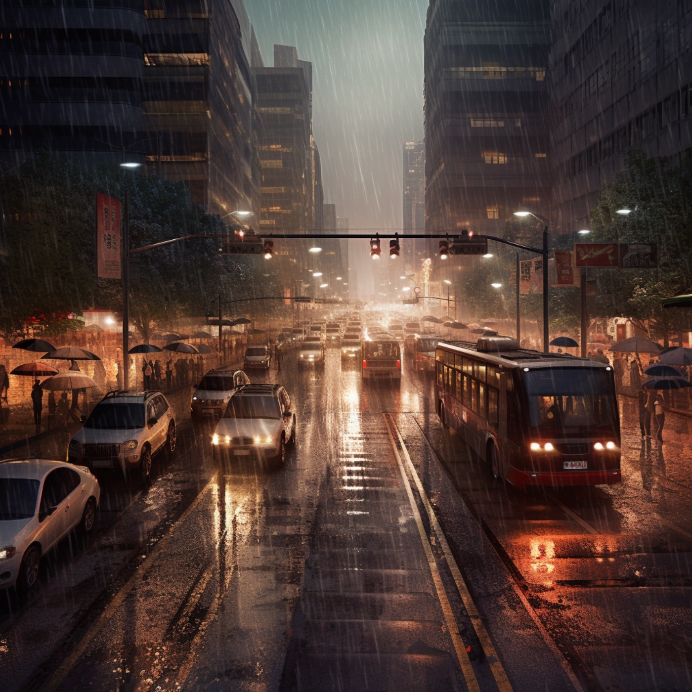 Rainy City Commute  Immersive Sounds of Heavy Rain and Urban Traffic