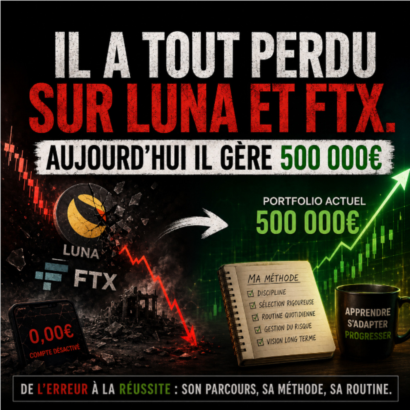 Comptes cramés, Luna, FTX... Comment il a transformé ses pires erreurs à gérer aujourd'hui 500 000€ episode artwork