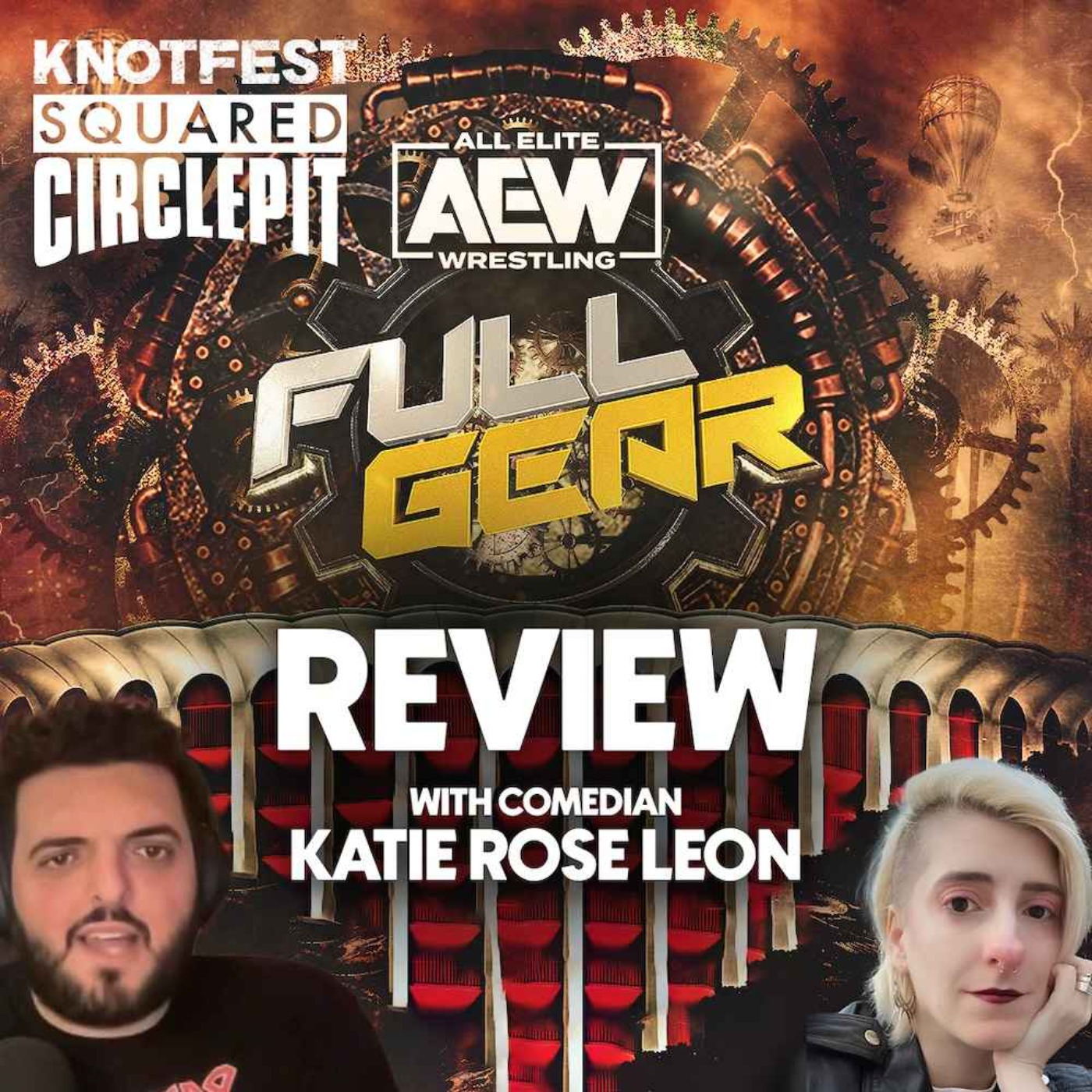 cover art for #110 - AEW Full Gear review with comedian Katie Rose Leon