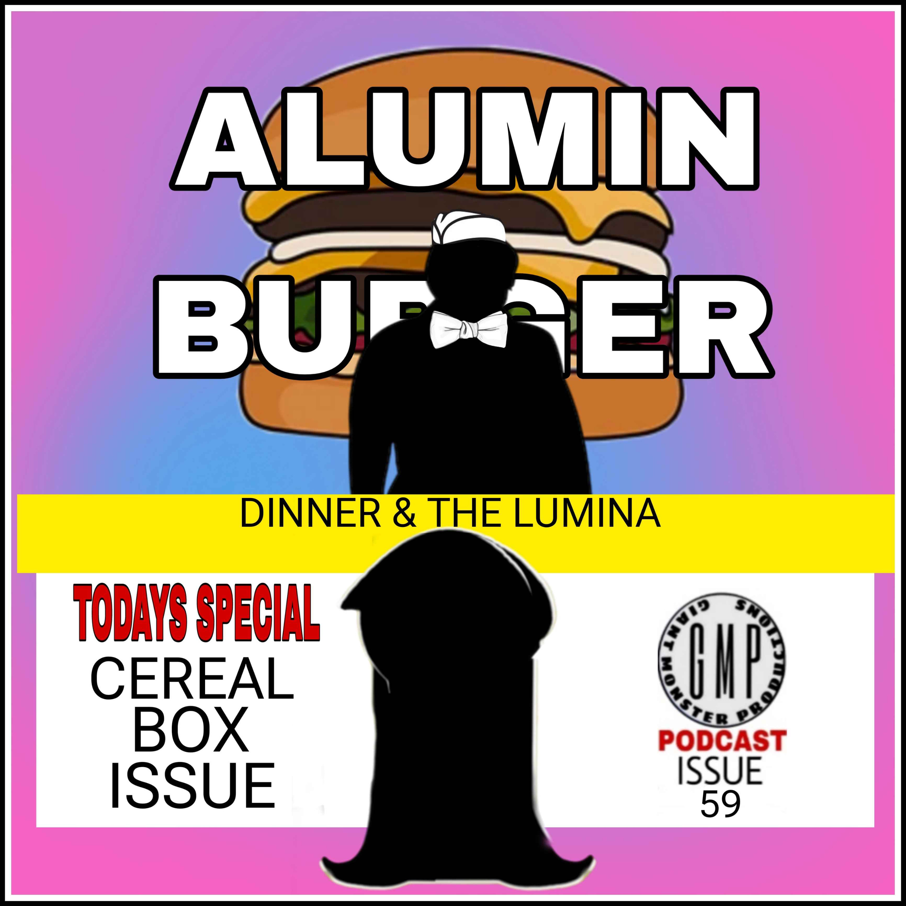 Cereal box issue 59. Dinner & the Lumina episode artwork