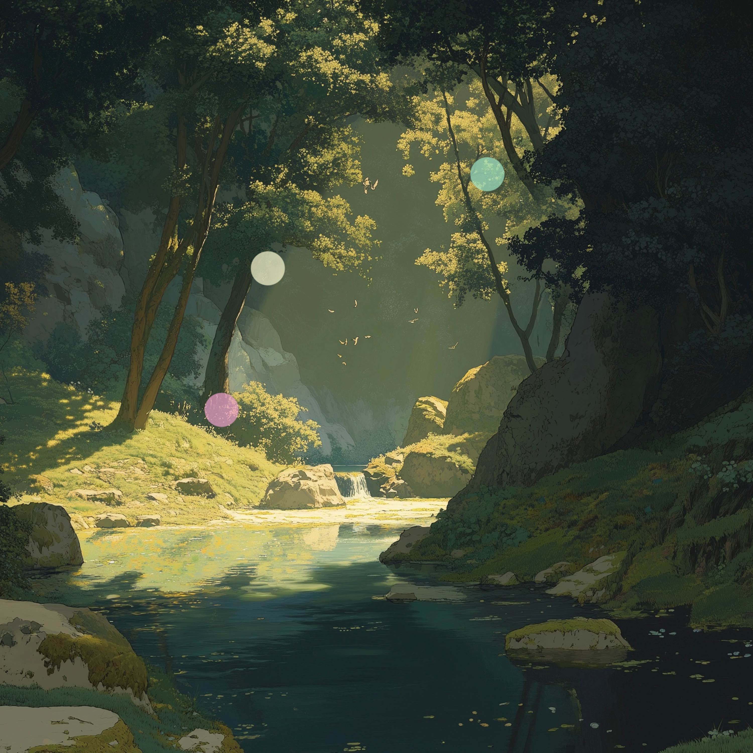 فراغ في الغابة | طيور هادئة وينبوع طبيعي