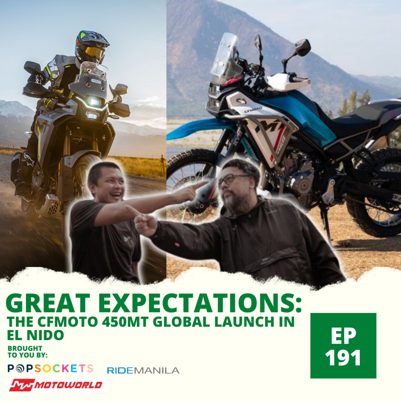 cover art for Ep 191: Great Expectations: The CFMoto 450MT Global launch in El Nido