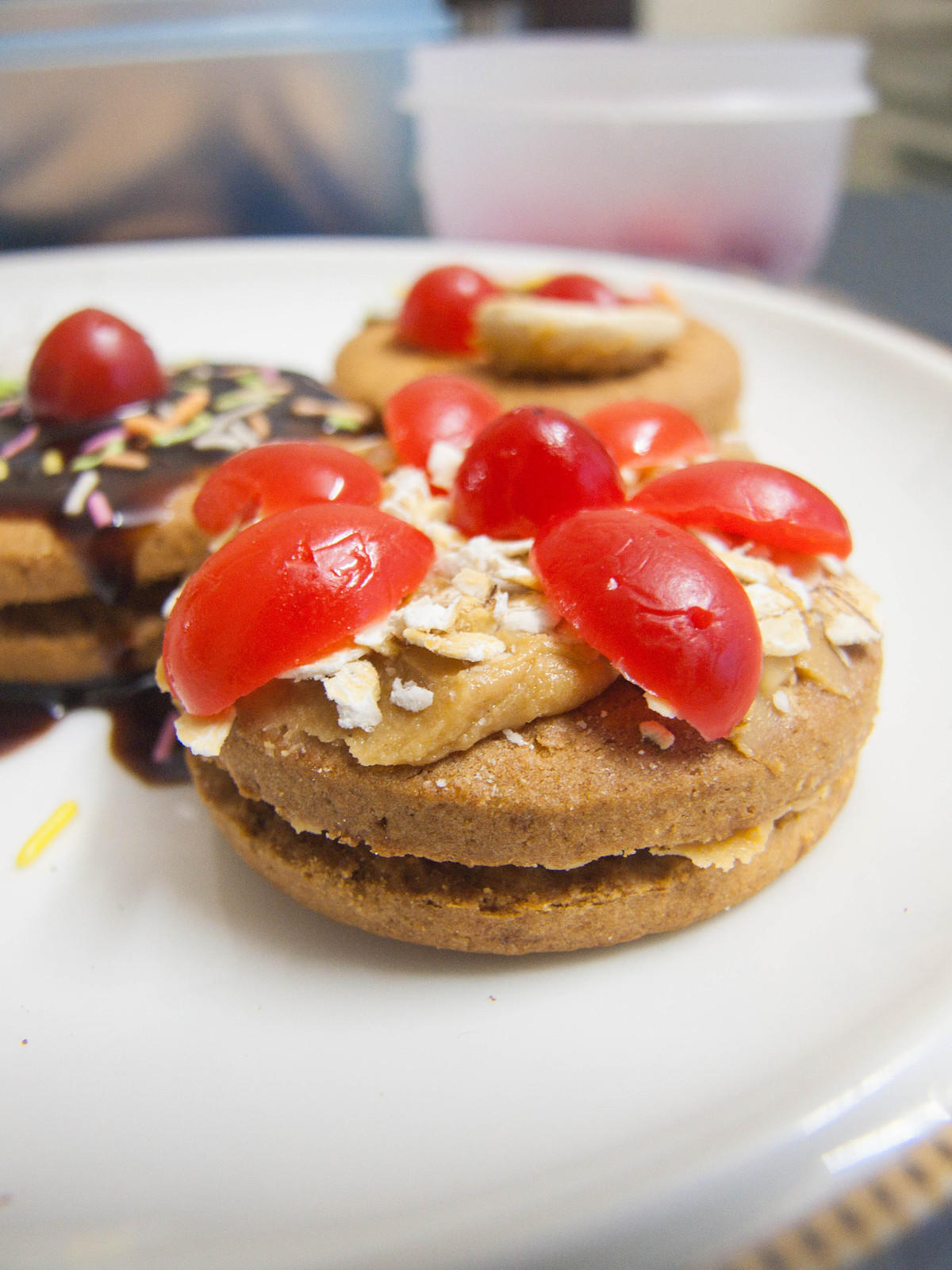 86: Biscuit Decoration Kids Recipe - Cherry Topped Sweet Biscuit Sandwich