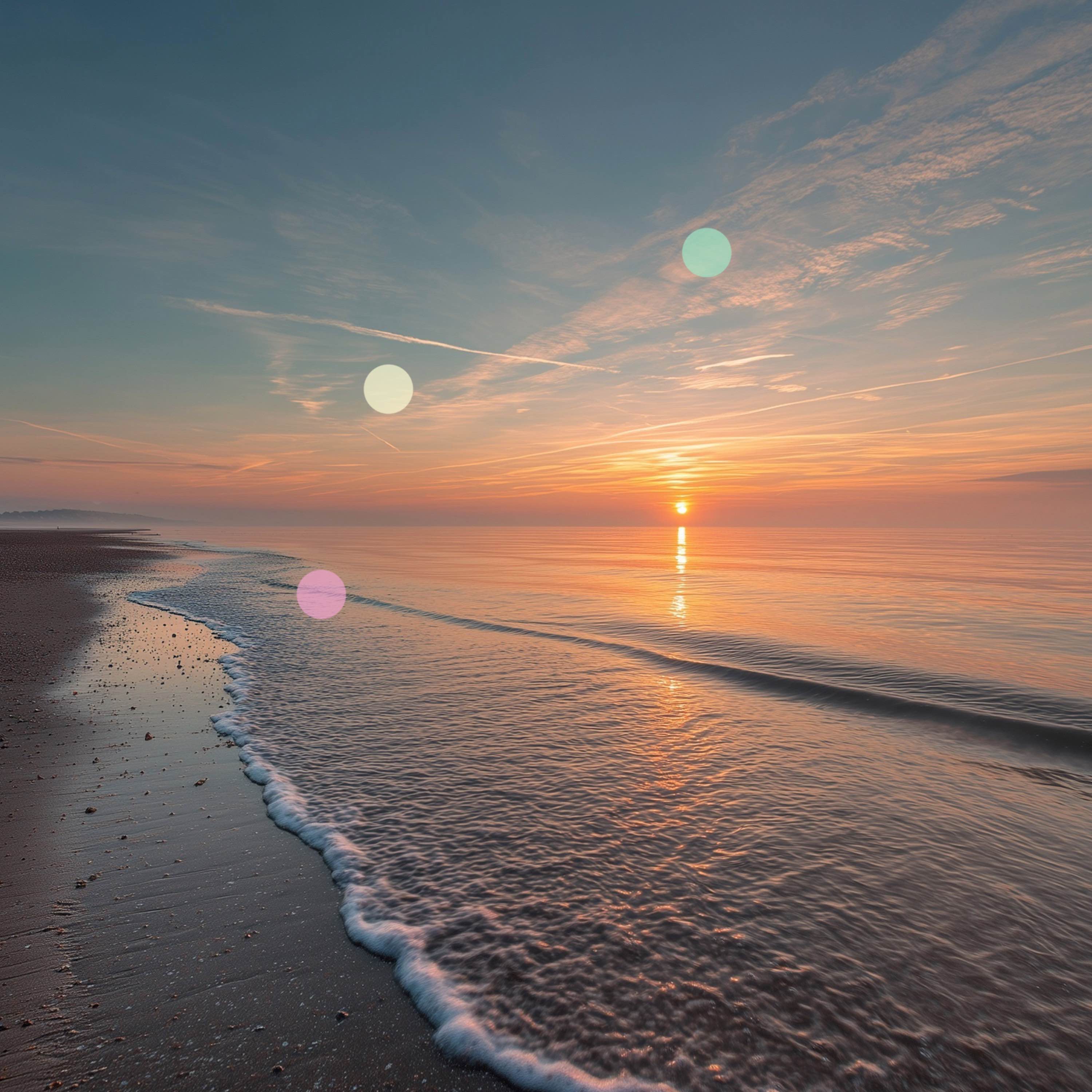日の出の穏やかな波 | 夏至の朝