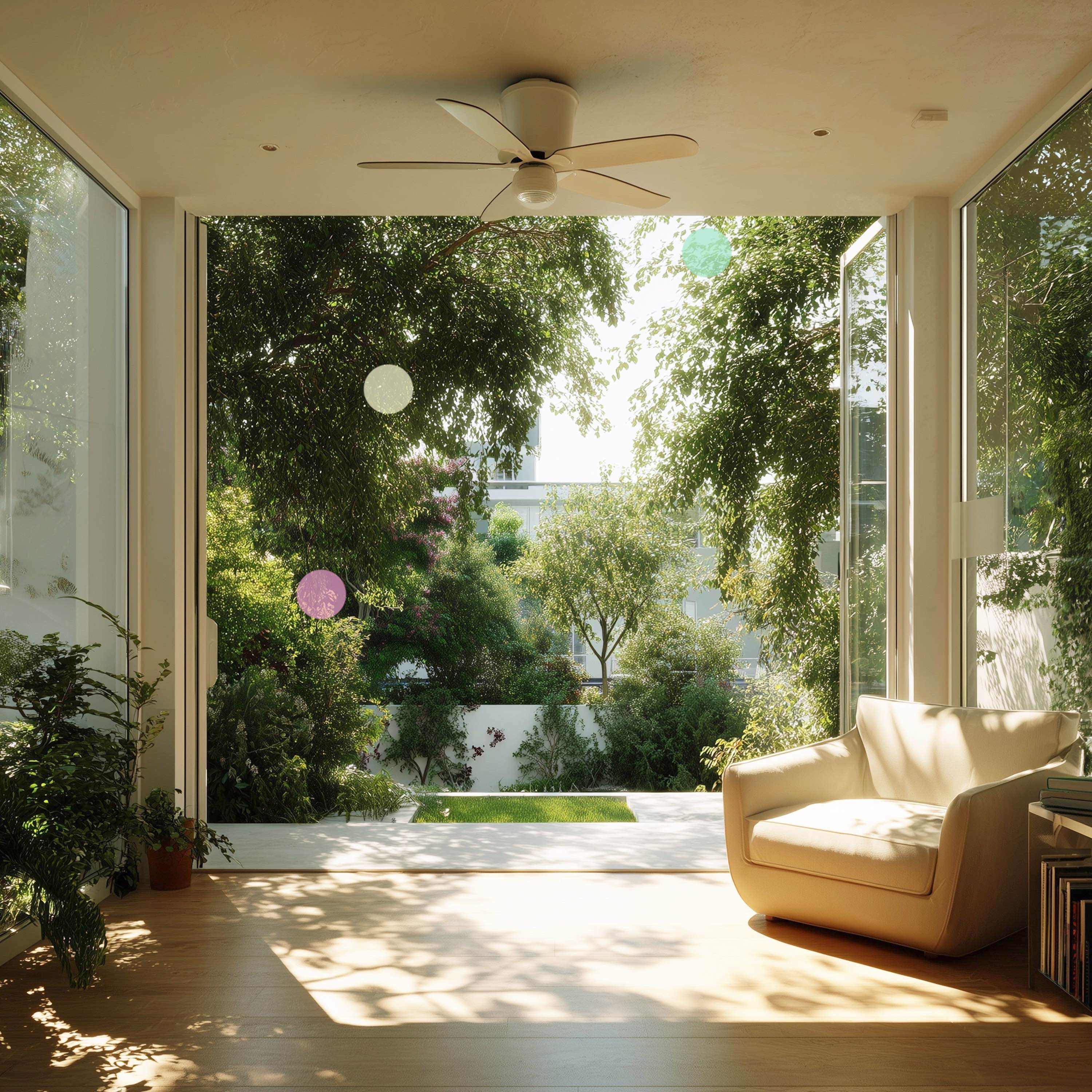 庭の部屋の天井ファンと鳥のさえずり | 真夏のサウンドスケープ