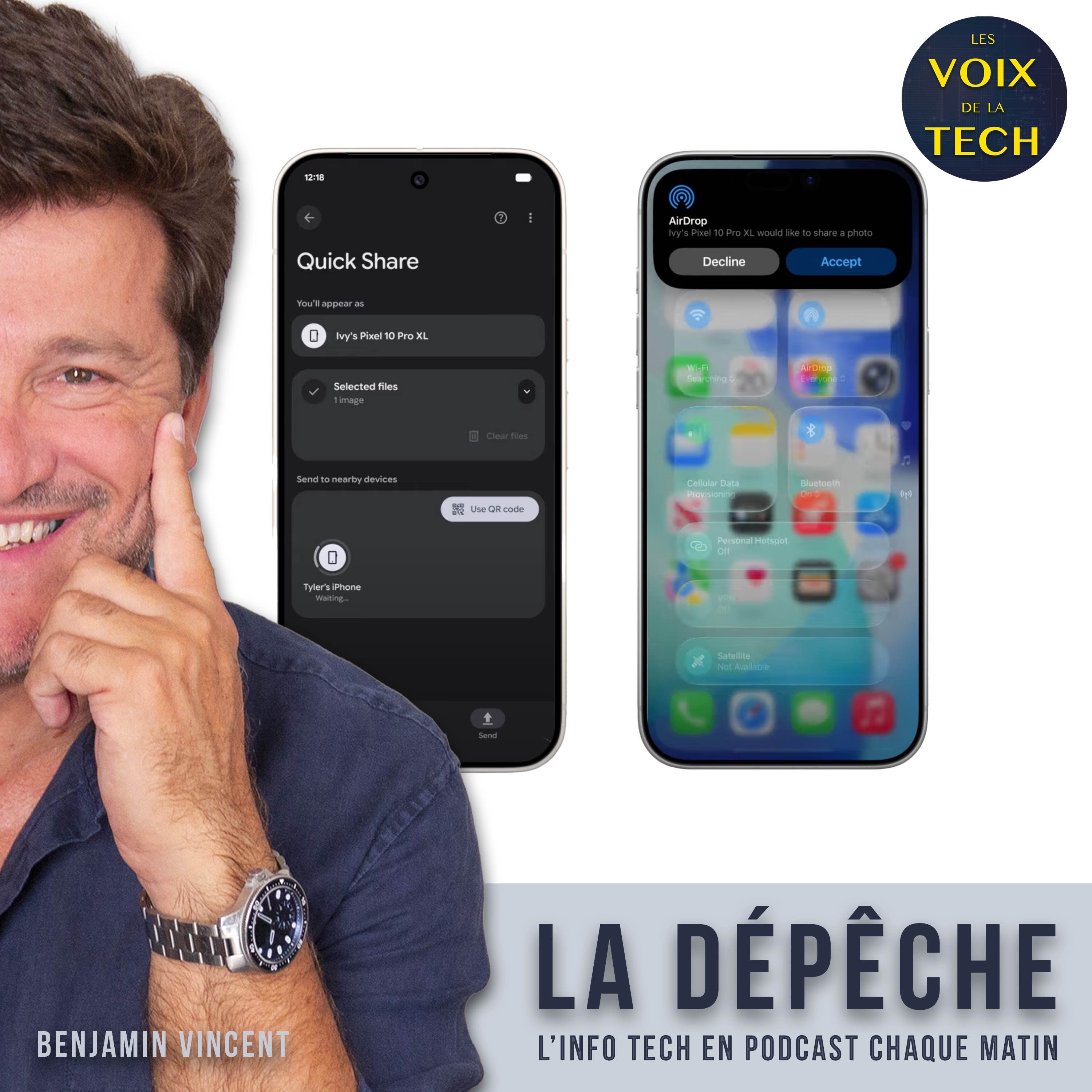 La dépêche | Partage de fichiers sans fil : QuickShare et AirDrop deviennent compatibles grâce à Google, sans l’aide (ni l’accord) d’Apple episode artwork