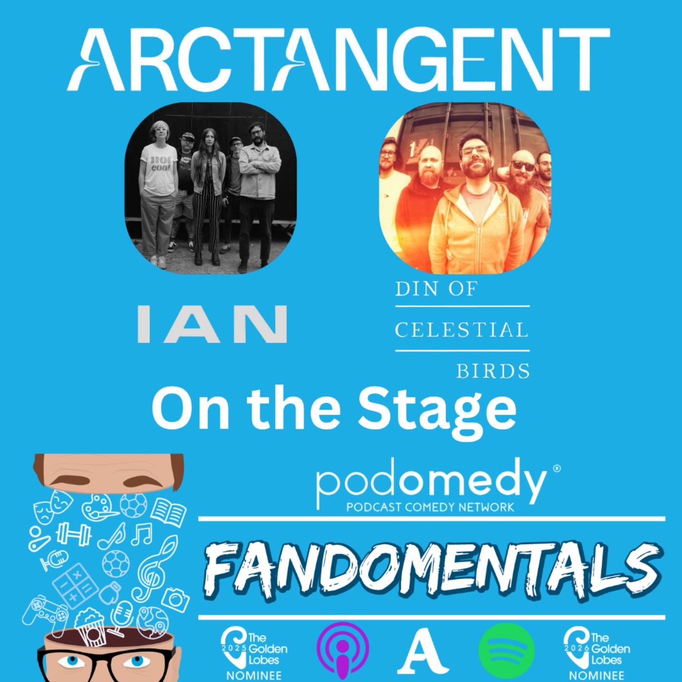 On the Stage at ArcTanGent with Ian & Din of Celestial Birds episode artwork