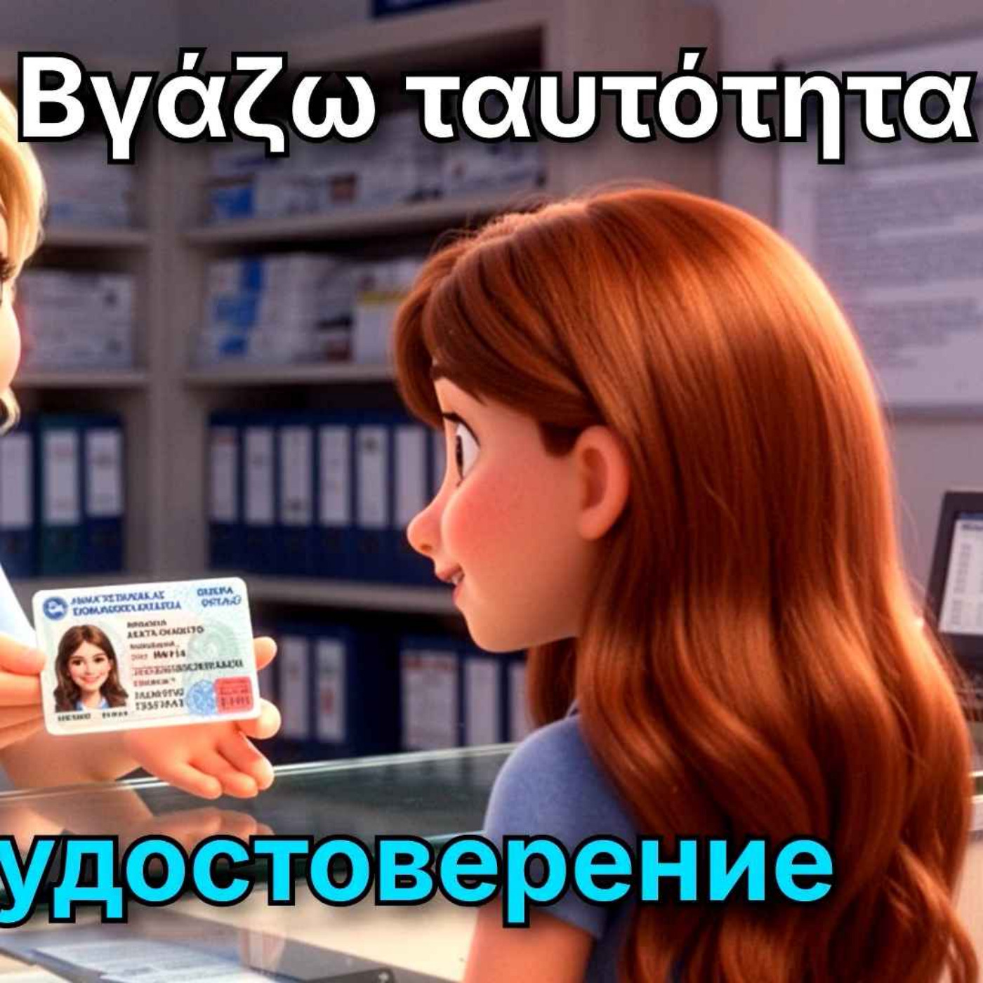 Диалог "Βγάζω ταυτότητα (Оформляю удостоверение)" на греческом языке + словарь