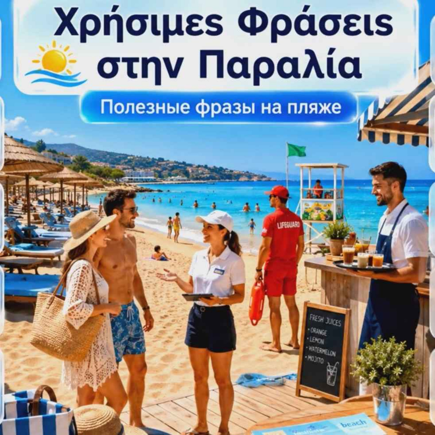 НА ПЛЯЖЕ в Греции 🏖️ Греческий с переводом на русский + греческое произношение | Полезные фразы