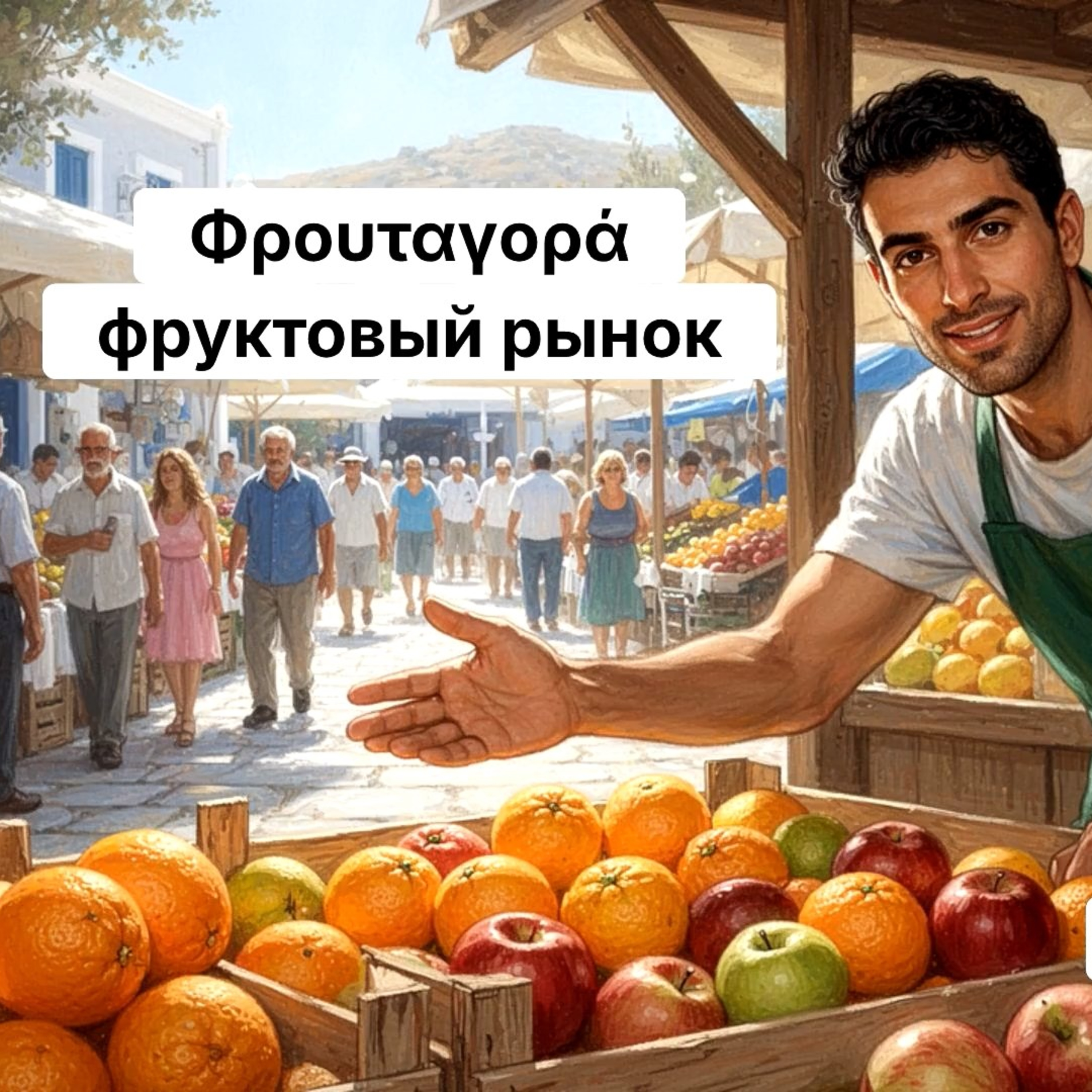 Диалог на фруктовом рынке (🍊 Λαϊκή Αγορά) на греческом с русским переводом в описании | Греческий язык для начинающих