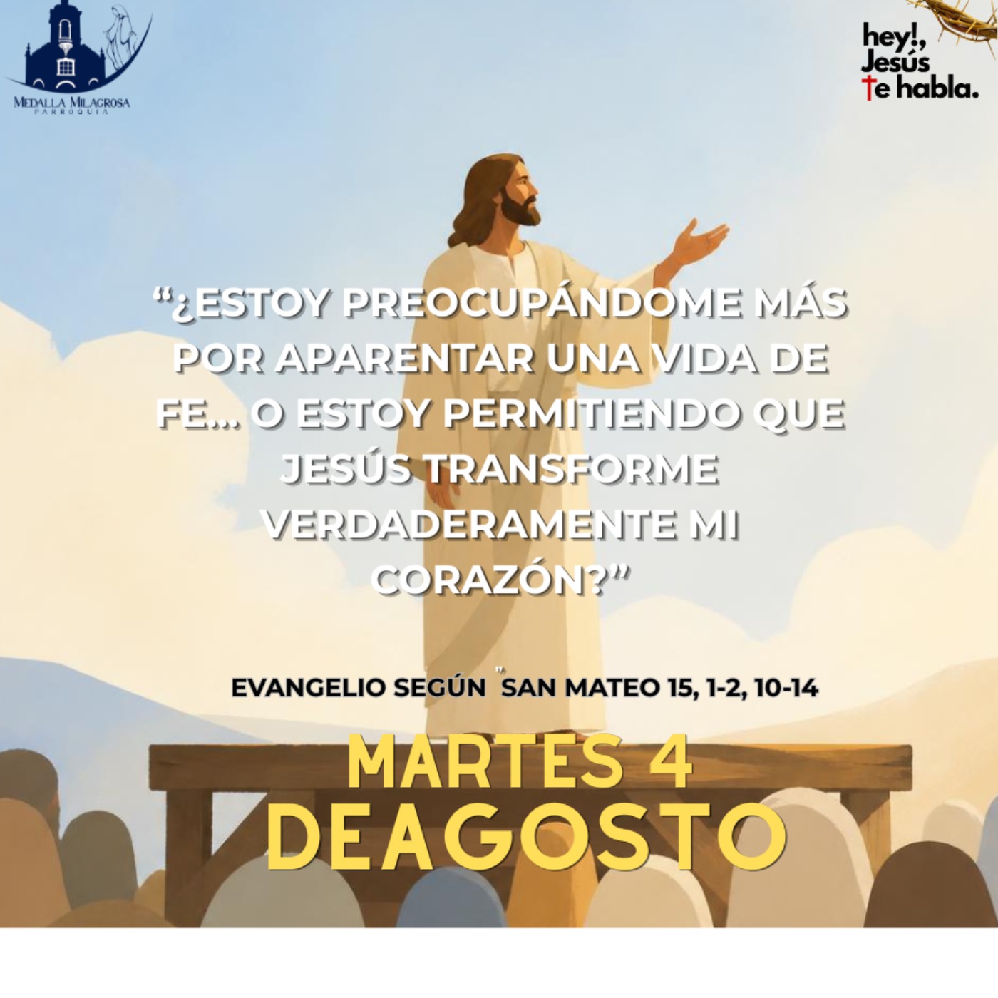 ¡Hey! Jesús te habla es un podcast de encuentro diario con el Evangelio. Cada episodio comparte el Evangelio del día acompañado de una breve reflexión para iluminar la vida cotidiana, fortalecer la fe y escuchar la voz de Jesús en medio del ritmo de hoy. episode artwork